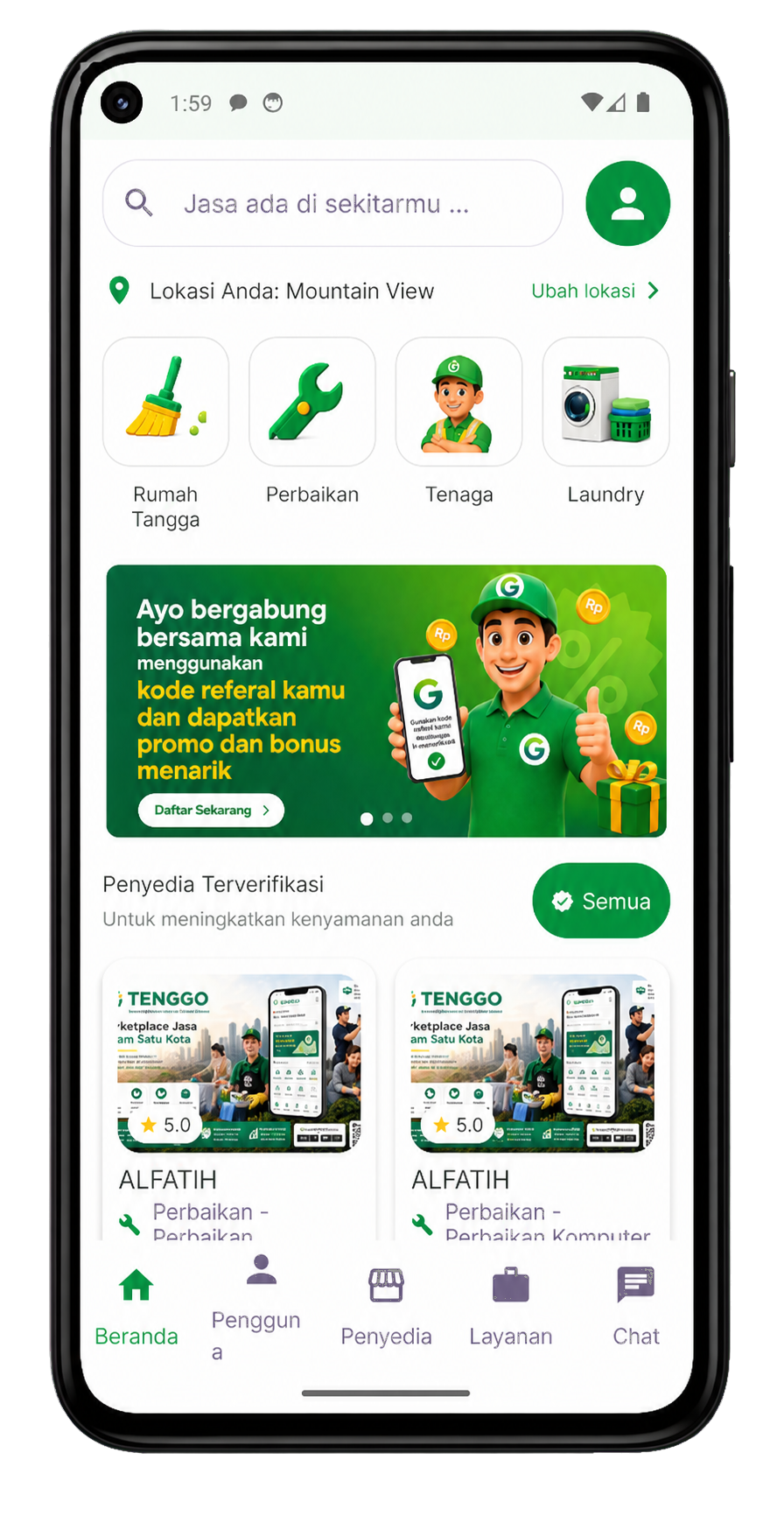 Tampilan lengkap aplikasi HoreHero di ponsel